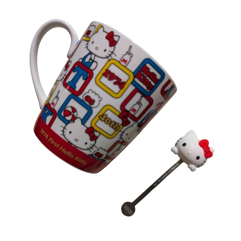 Hello Kitty Coffee Cup And Stirrer Spoon 40th Anniversary 2014